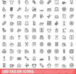 100 tailor icons set. Outline illustration of 100 tailor icons vector set isolated on white background