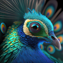 Close-up photo of colorful Thai peacock bird species. Generative AI.