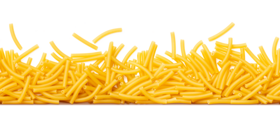 seamlessly tiling, pasta border: Italian short "maccheroni" or macaroni noodles isolated over a transparent background, cut-out tiling pasta / food design element