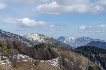Fototapeta na wymiar Ligurian Alps mountain range in winter, Liguria region, northwestern Italy