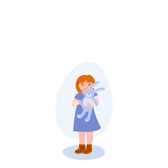 Small Girl With Bunny illustration. Girl, child, toy, bunny. Editable vector graphic design.