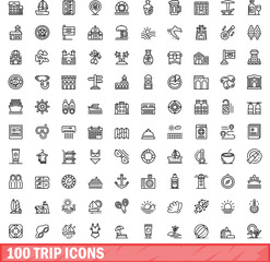 100 trip icons set. Outline illustration of 100 trip icons vector set isolated on white background