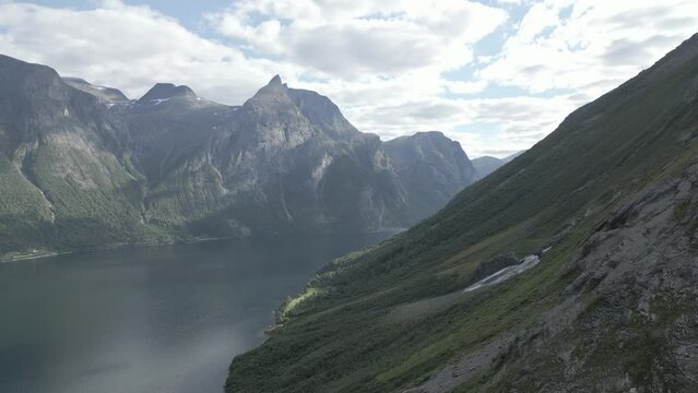 Norway lake, Eikesdalen drone panorama