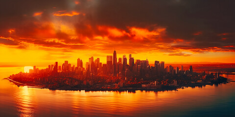 Fototapeta na wymiar A cityscape silhouette sunset