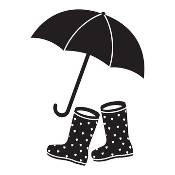 Vector illustration of the rubber boots icon under an umbrella. Creative sign Symbol, logo, vector graphics.