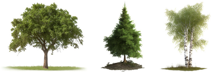 Collection of trees isolated on transparent background, Generative Ai