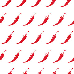 Chilli pepper pattern on white background. Pepper sauce with fire flame. Vector Illustration 10 eps