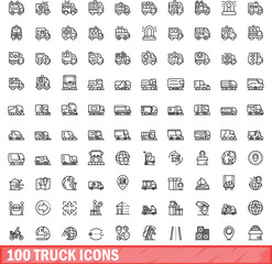 100 truck icons set. Outline illustration of 100 truck icons vector set isolated on white background