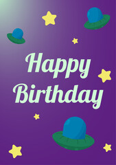 Happy birthday card in space with stars