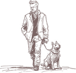  illustration of man and dog.