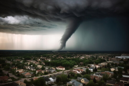 AI generative of Tornado destroying city aerial view
