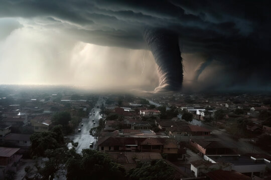 AI generative of Tornado destroying city aerial view