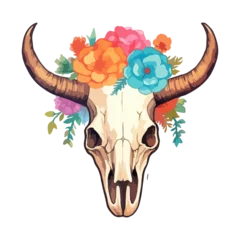 Fotobehang Boho watercolor Longhorn Bull Skull and Flower