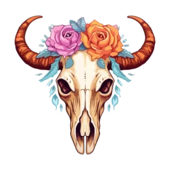 Deurstickers Boho watercolor Longhorn Bull Skull and Flower
