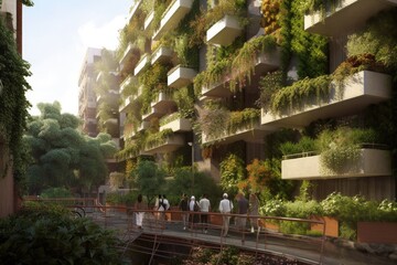 self-sustaining vertical garden that utilizes rainwater harvesting, solar-powered irrigation, and organic composting, promoting a circular economy - Generative AI