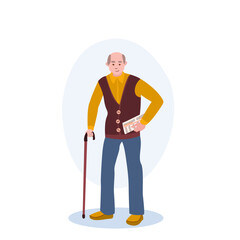 Old Man With Cane illustration. Man, pensioner, stick, newspaper. Editable vector graphic design.