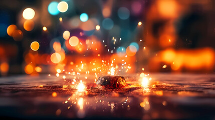 Beautiful background image in bright blurry colors with flying sparks.
