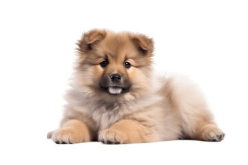 Fluffy puppy on transparent background. AI