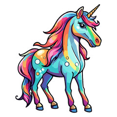 unicorn modern pop art style, Colorful unicorn illustration, pastel sticker cute colors
