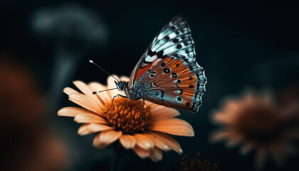 Fototapeta na wymiar Vibrant butterfly pollinates yellow daisy in springtime generated by AI