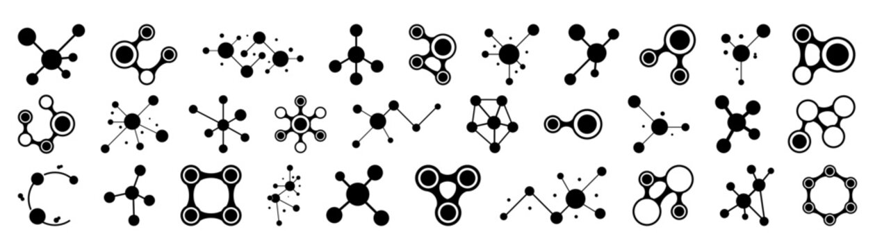 Set of black molecule icons. Black molecule icon collection
