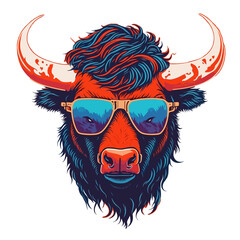 Stern Bull with sunglasses in trendy style (Generative AI)