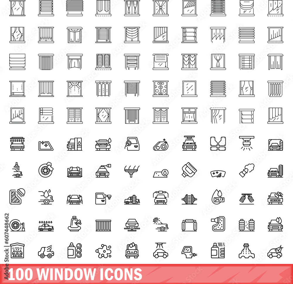 Poster 100 window icons set. outline illustration of 100 window icons vector set isolated on white backgrou