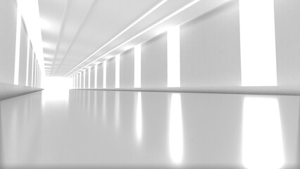 Fototapeta premium 無機質な灯りに照らされた回廊の3Dイラストレーション