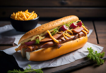 Sizzling Hotdogs: A Tasty Delight - Hotdogs Sizzling: Un Delicioso Placer (generated with AI)