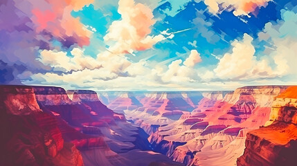 Grand canyon national park illustration landscape. Abstract colorful minimal style digital graphic art painting. Digital illustration generative AI. - obrazy, fototapety, plakaty