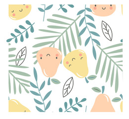 Cute summer  fruit vector pattern. Pear repeat