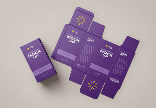 Unfolded Box Packaging Mockup