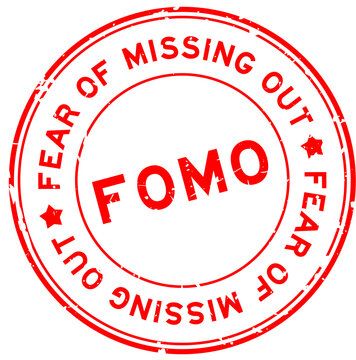 Grunge red FOMO fear of missing out word round rubber seal stamp on white background