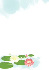 Fototapeta na wymiar 睡蓮の咲いている風景の背景イラスト