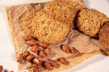Pile of Peanut Butter Cookies. Traditional American dessert, nutritional snack, dessert or breakfast.