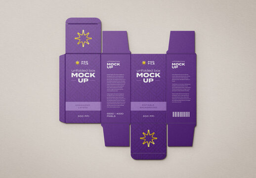 Unfolded Box Packaging Mockup for Packaging Design and Retail Branding