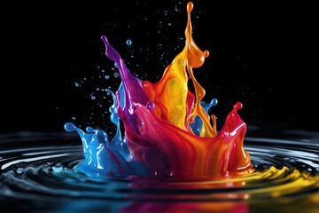 Paint and ink dropping into water, acrylic paint, color explosion, abstract, on dark background, generated with AI, retouched with Photoshop