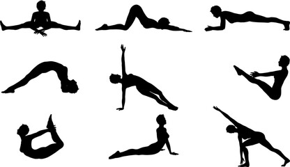 silhouettes of people doing yoga