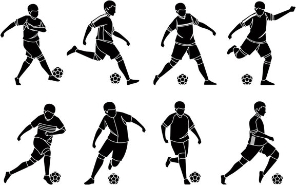 silhouettes of soccer players with football