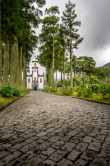 Front facade and alleyway to the Church of Saint Nicholas, Sete Cidades, S. Miguel, Azores