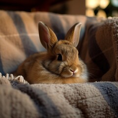 Obraz premium Rhinelander Bunny in a Cozy Setting, A Picture of Serenity