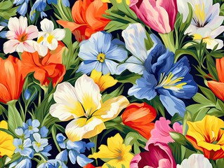 Obraz na płótnie Canvas Seamless botanical pattern flowers illustration, wallpaper background design Generative AI.