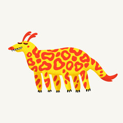 Cute cartoon vector monster. Yellow spotted beast monster character with stippled texture. Hand-drawn vector illustration in a bold modern style.