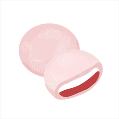 Mochi pastry. Japanese cake from soft sticky rice flour with soybean paste. Sweet traditional snack daifuku. Vector illustration isolated on white