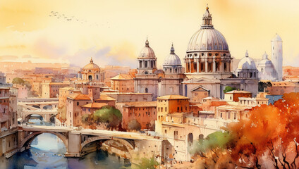 watercolor cityscape Rome , generative ai