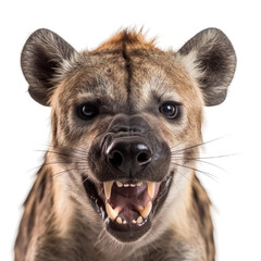 Front view close up of hyena animal isolated on transparent background - obrazy, fototapety, plakaty