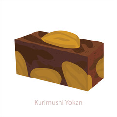 Kurimushi Yokan mochi. Traditional japanese pastry made from sweet chestnuts and red sweet bean paste anko. Vector cartoon illustration isolated on white