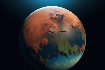 Rideaux occultants Pleine Lune arbre Science and sci-fi concept. Colonization planet Mars concept. Mars planet visible from space with greenery and water on surface. Humanity Mars colonization. Generative AI
