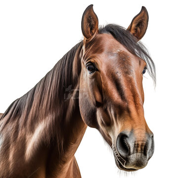 Front view close up of horse animal isolated on transparent background