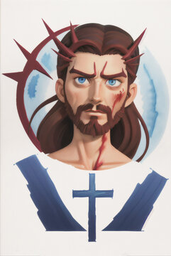 illustration of jesus christ in watercolor anime style
